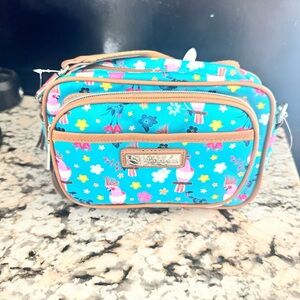 Lily Bloom Teal Floral & Parrot Crossbody Bag with Tan Trim